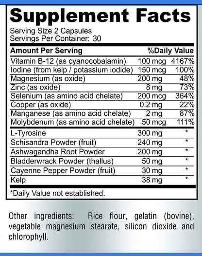 Thyroid Support with Iodine - Metabolism & Focus Booster | 60 Capsules | Non-GMO