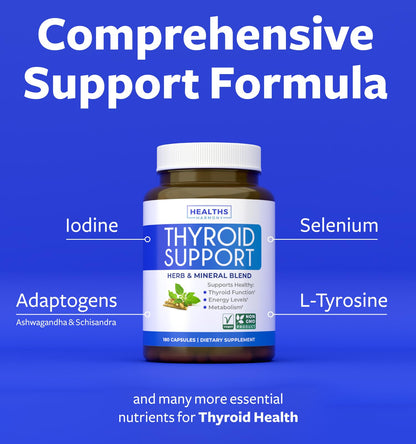 Thyroid Support with Iodine - 180 Capsules (Non-GMO) – 90 Day Supply