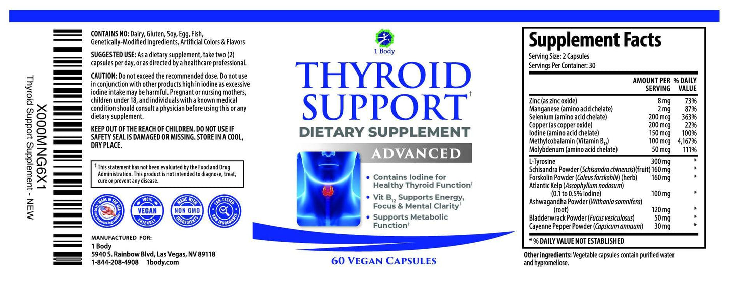Thyroid Support Supplement - 30 Day Supply | Energy, Focus & Clarity