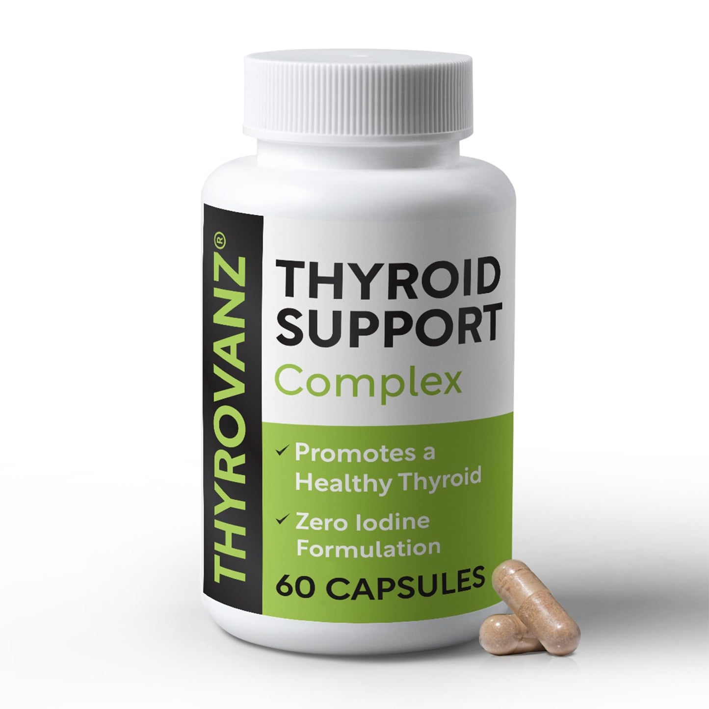 THYROVANZ Thyroid Support Complex (60 Capsules) – 0% Iodine, Made in USA, Non-GMO