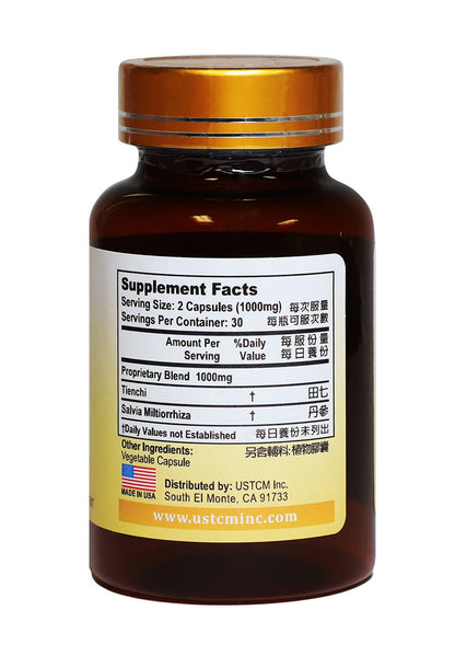 Tienchi Danshen Capsules – Pseudoginseng, Notoginseng, Sanqi, Red Sage 500mg, 60 Veg Capsules, Made in USA