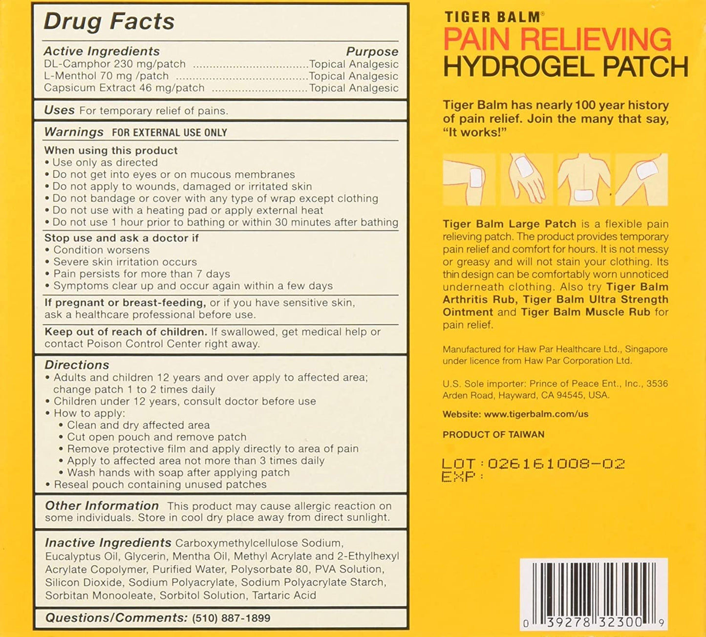 Tiger Balm Pain Relieving Patch – Large, Pack of 2 (8 Patches)