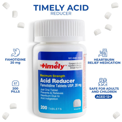 Timely Acid Reducer 20mg Famotidine – 200 Tablets | Heartburn Relief | TIME-CAP LABS, INC.