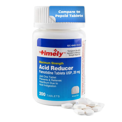 Timely Acid Reducer 20mg Famotidine – 200 Tablets | Heartburn Relief | TIME-CAP LABS, INC.