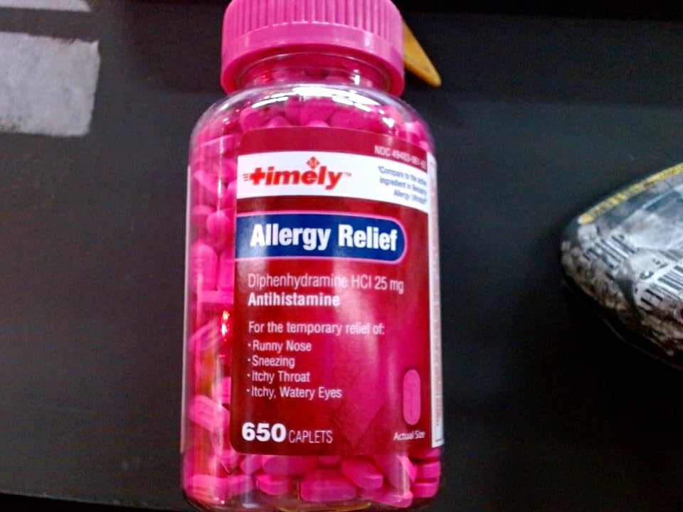 Timely Allergy Relief Diphenhydramine HCl 25 mg | 650 Caplets | Adults | Comparable to Benadryl