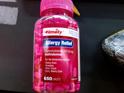 Timely Allergy Relief Diphenhydramine HCl 25 mg | 650 Caplets | Adults | Comparable to Benadryl
