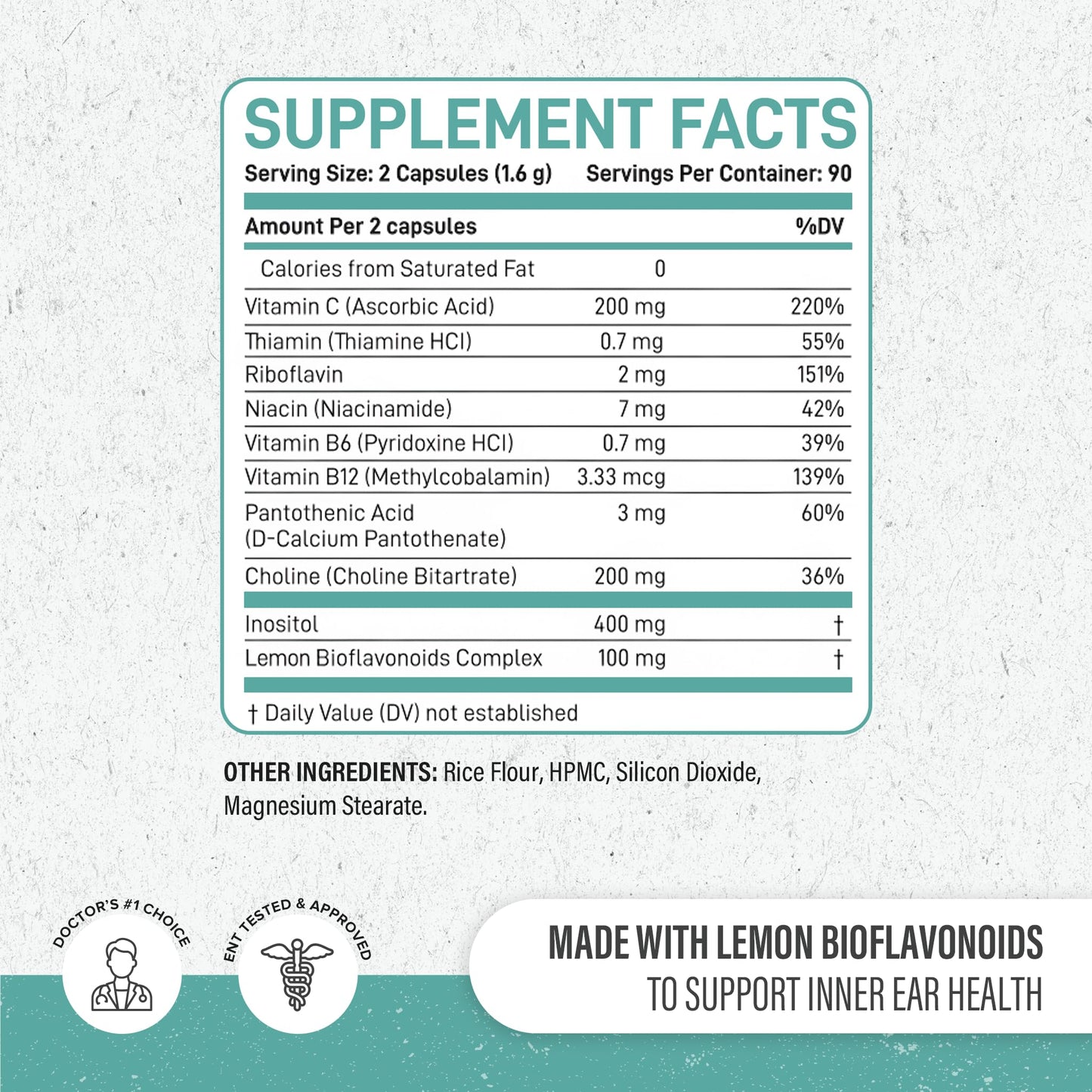 Tinnitus Relief Pills – Extra Strength with Flavonoids, B12 & Inositol | 60 Caplets
