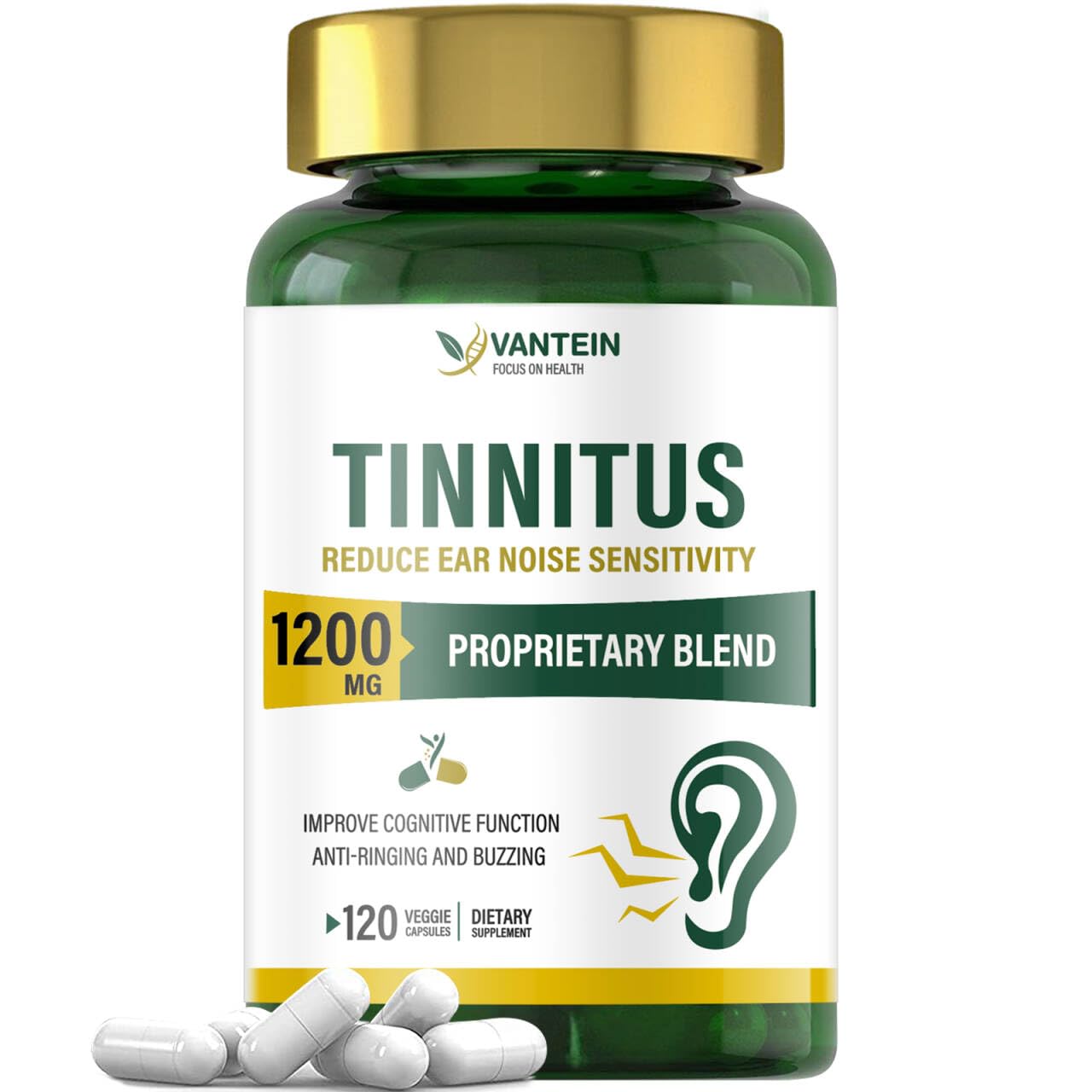 Tinnitus Relief Ringing Ears Supplement - 120 Capsules | Supports Ear Health & Hearing Comfort