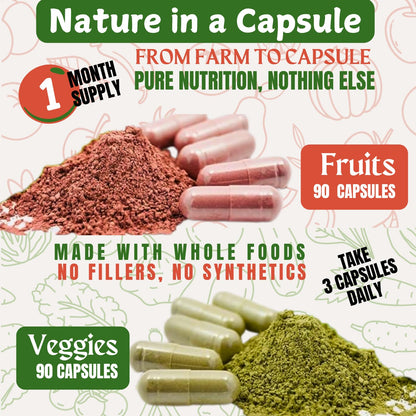 TM NATURALS Fruit & Veggies Supplement – 2x90 Count for Men & Women