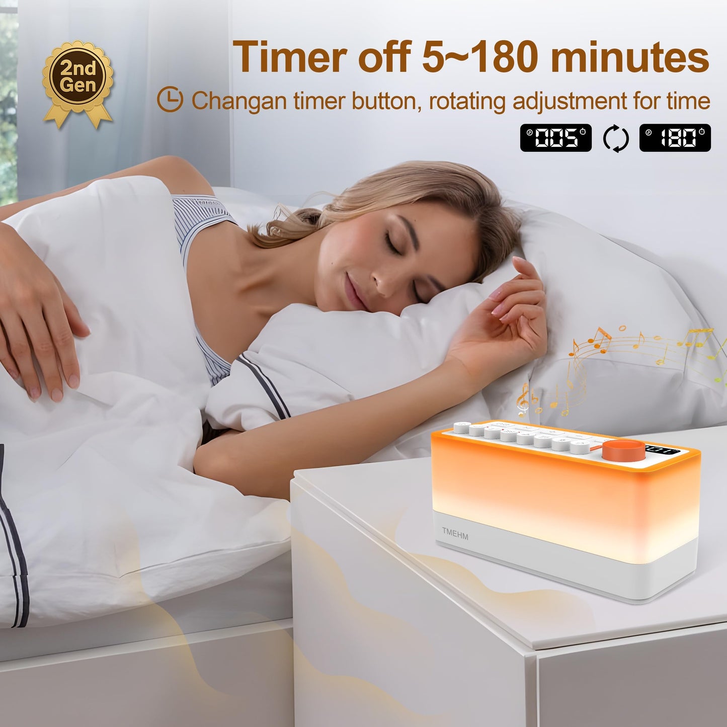 TMEHM 3-in-1 Sleep Sound Machine with 8 Nature Sounds, Bluetooth Speaker & Night Light