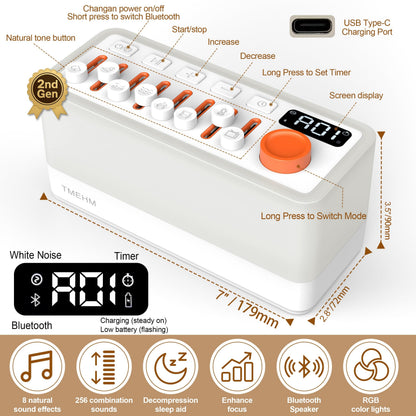 TMEHM 3-in-1 Sleep Sound Machine — 8 Sounds, Bluetooth Speaker, 12-Color Night Light
