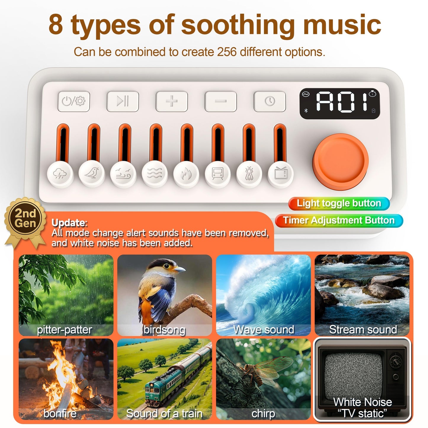 TMEHM 3-in-1 Sleep Sound Machine — 8 Sounds, Bluetooth Speaker, 12-Color Night Light