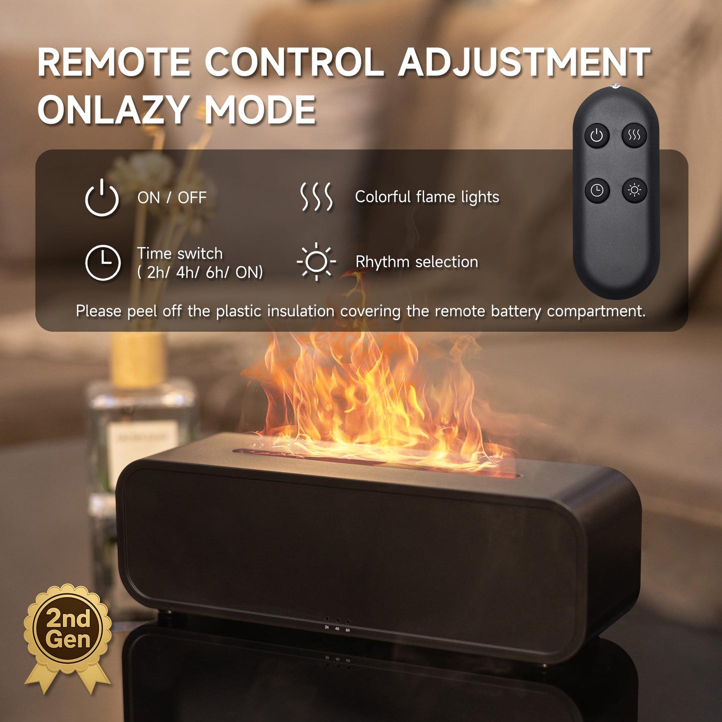 TMEHM Sound Reactive Flame Air Diffuser Humidifier - Jet Black, 7-Color Aromatherapy Diffuser with Timer