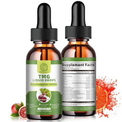 TMG Supplements 1000MG Liquid Drops – High-Absorption Betaine, Liver & Cognitive Support | Vegan, Non-GMO, Blood Orange Flavor (2 Pack)
