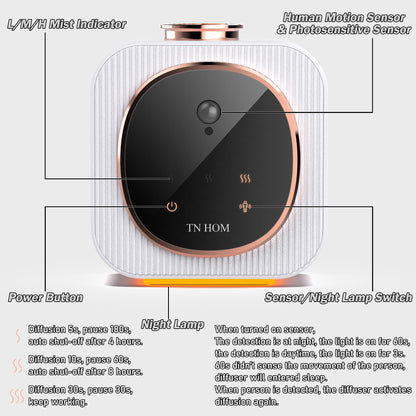 TN HOM Waterless Diffuser for Essential Oil — Smart Sensing Cordless Aroma Diffuser