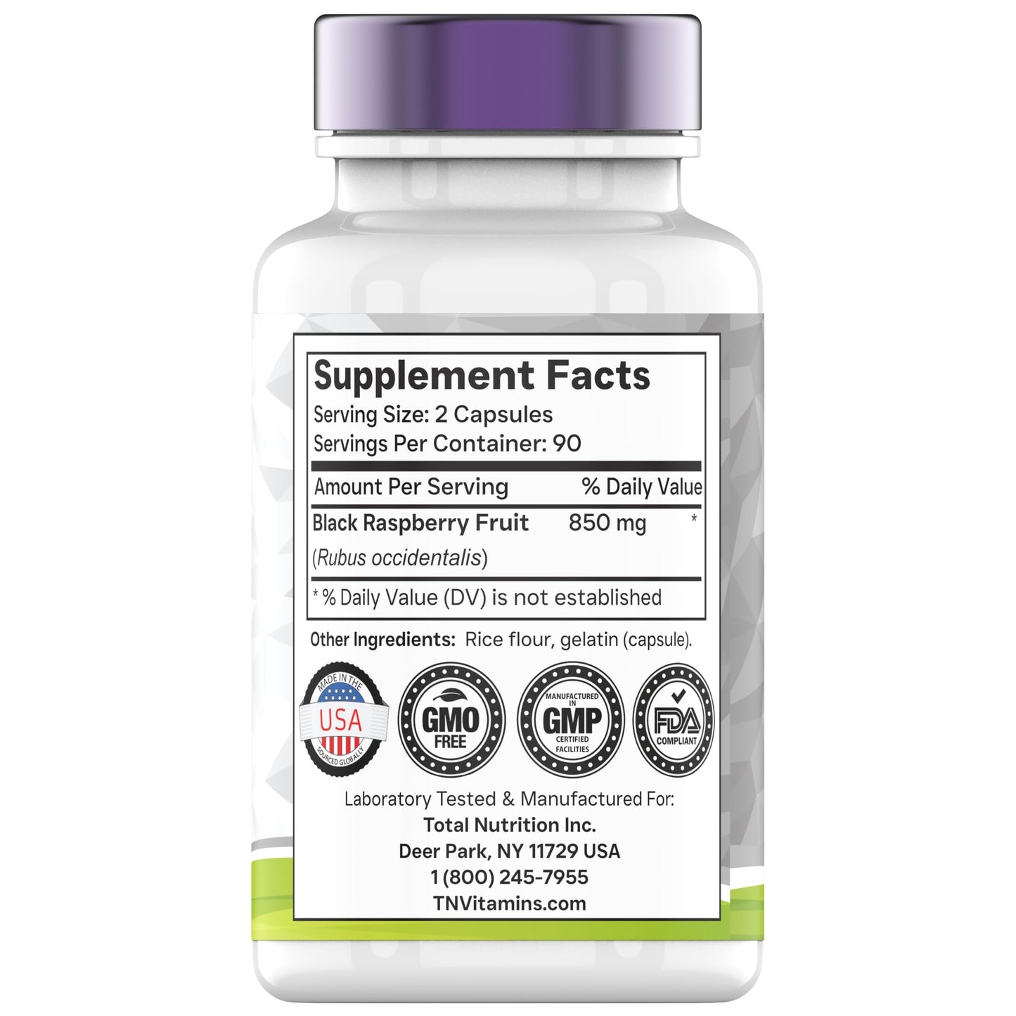 TNVitamins Black Raspberry Capsules 850mg - 180 Capsules (Pack of 2) | 3 Month Supply | Powerful Antioxidant