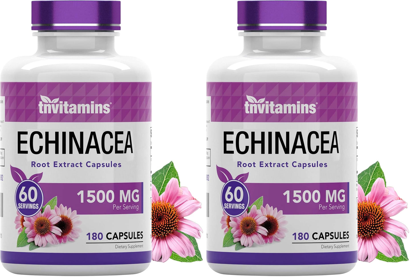 TNVitamins Echinacea Capsules | 1500 mg per Serving, 180 Capsules | USA Made | Pack of 2