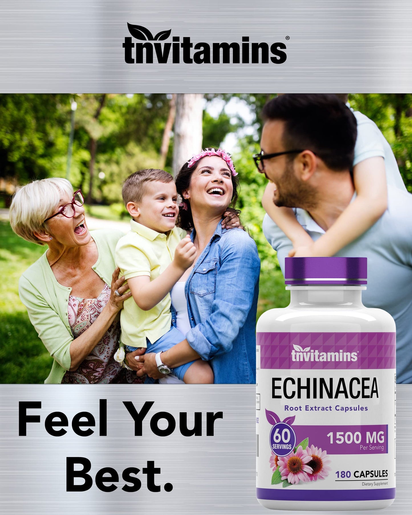 TNVitamins Echinacea Capsules | 1500 mg per Serving, 180 Capsules | USA Made | Pack of 2