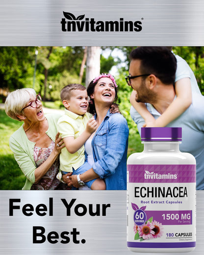 TNVitamins Echinacea Capsules | 1500 mg per Serving, 180 Capsules | USA Made | Pack of 2