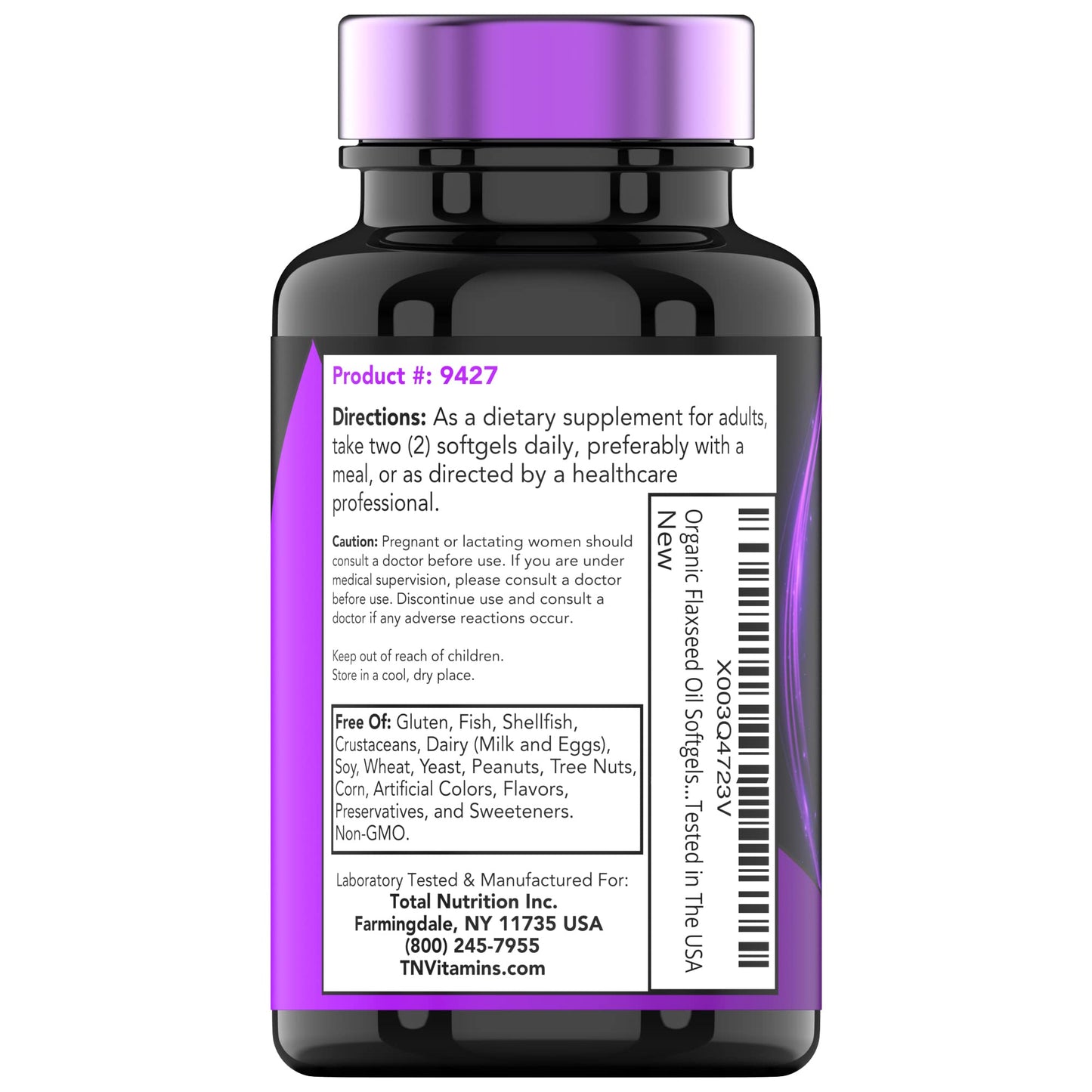 tnvitamins Organic Flaxseed Oil Softgels 2000 mg | 90 Softgels | Omega-3 | Non-GMO (Pack of 2)