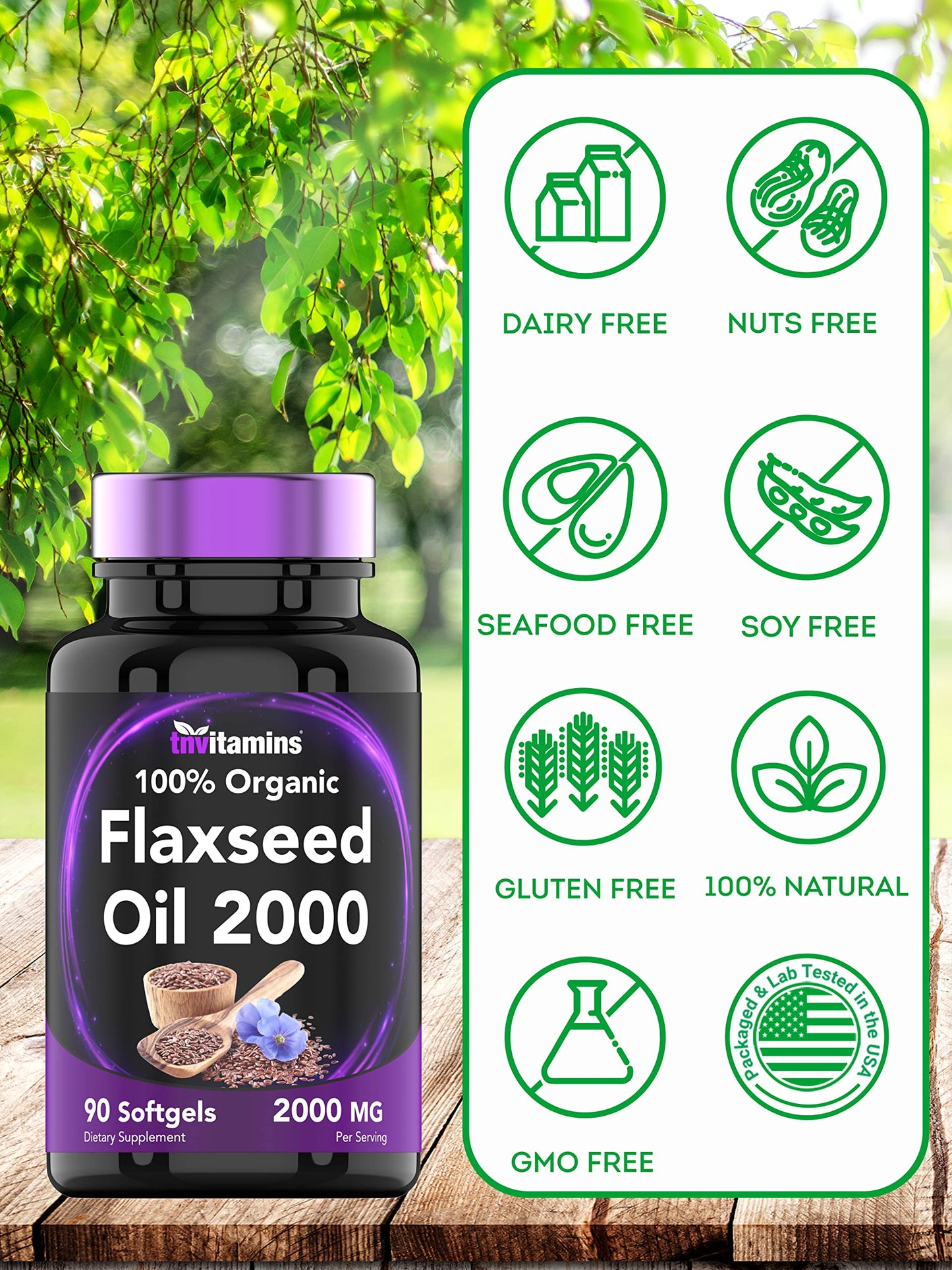 tnvitamins Organic Flaxseed Oil Softgels 2000 mg | 90 Softgels | Non-GMO