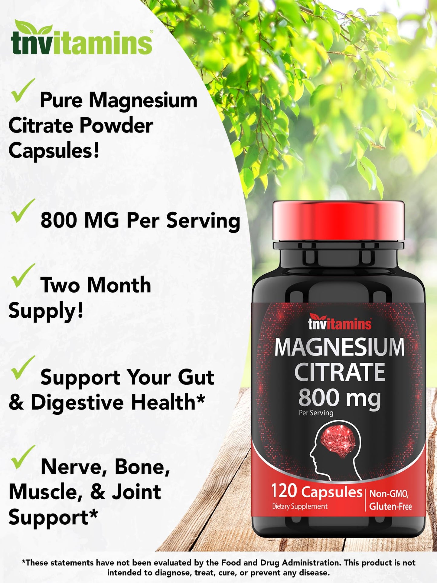 TNVitamins Magnesium Citrate 800mg - 240 Capsules (Pack of 2) | 2-Month Supply | Made in USA