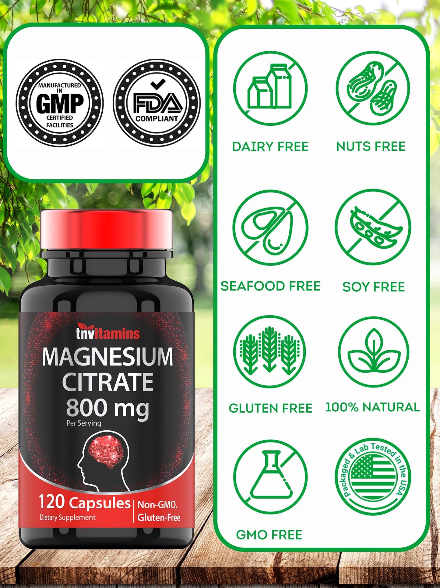 TNVitamins Magnesium Citrate 800mg - 240 Capsules (Pack of 2) | 2-Month Supply | Made in USA