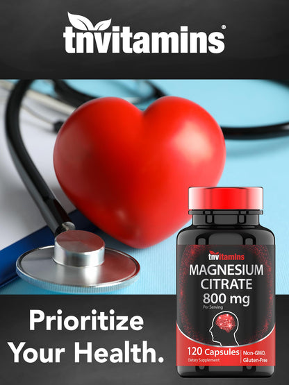 TNVitamins Magnesium Citrate 800mg - 240 Capsules (Pack of 2) | 2-Month Supply | Made in USA