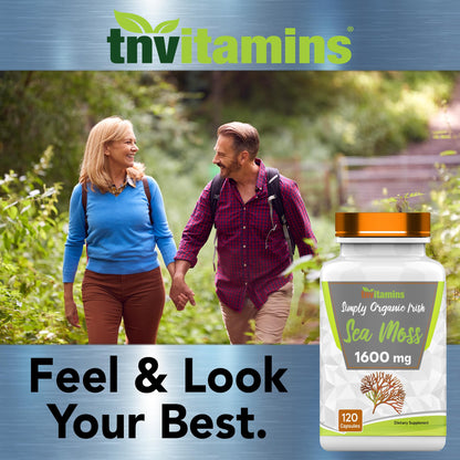 TNVitamins Organic Irish Sea Moss 1600mg – 120 Capsules, 2-Month Supply, Non-GMO, Made in USA