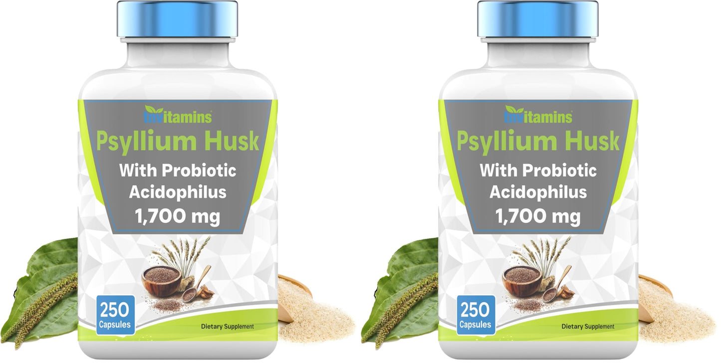 tnvitamins Psyllium Husk Capsules 1700mg | Probiotic Acidophilus | Digestive Fiber (2-Pack)