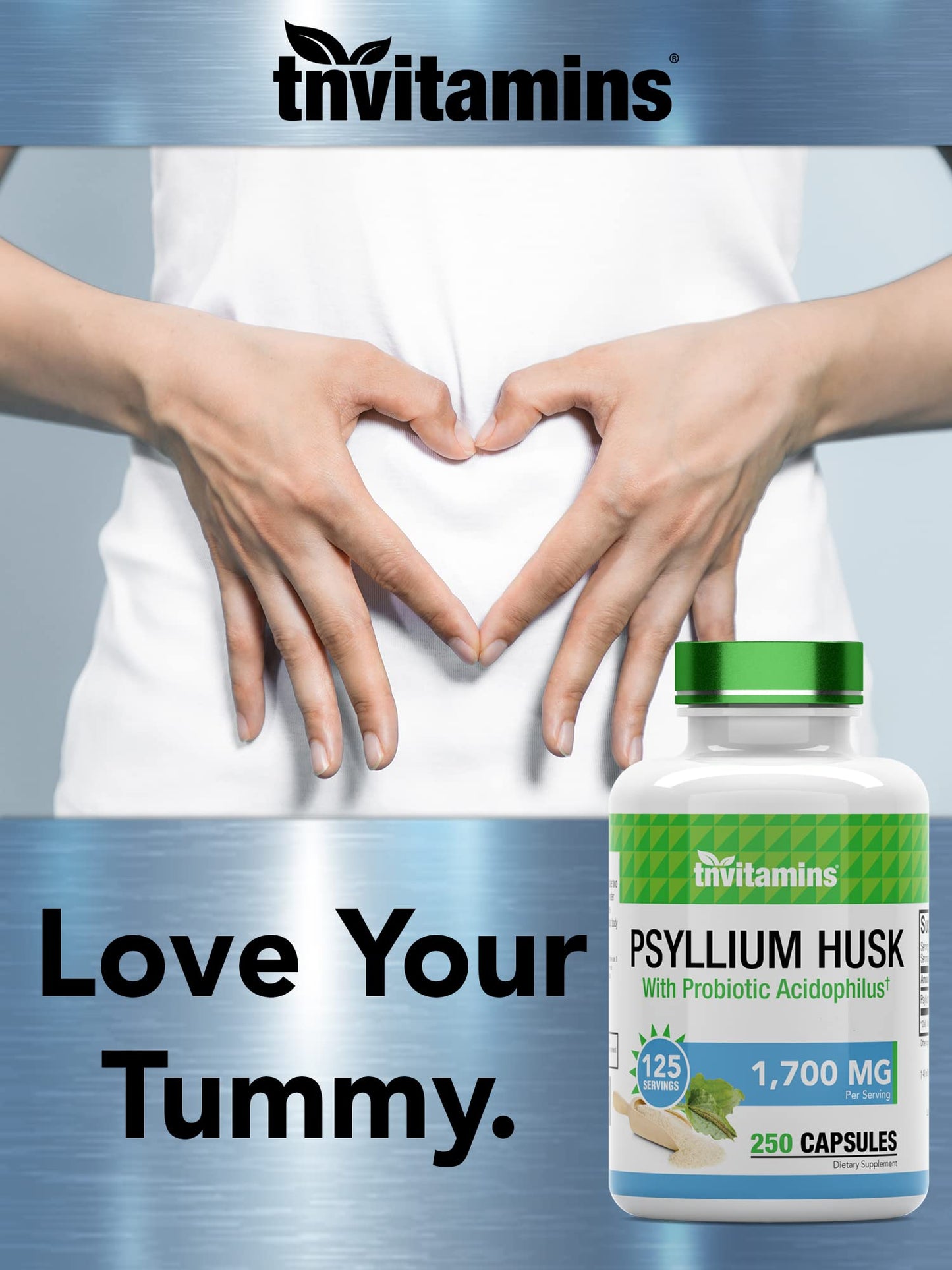 tnvitamins Psyllium Husk Capsules 1700mg | Probiotic Acidophilus | Digestive Fiber (2-Pack)