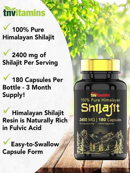 tnvitamins Shilajit Capsules 2400 MG – 180 Caps | Pure Himalayan Shilajit Resin | Non-GMO