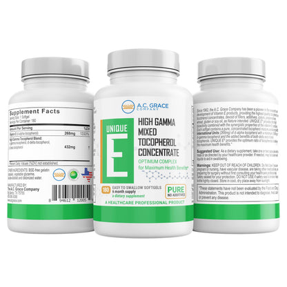 UNIQUE E A.C. Grace Mixed Tocopherols Concentrate Softgels – 180 Count