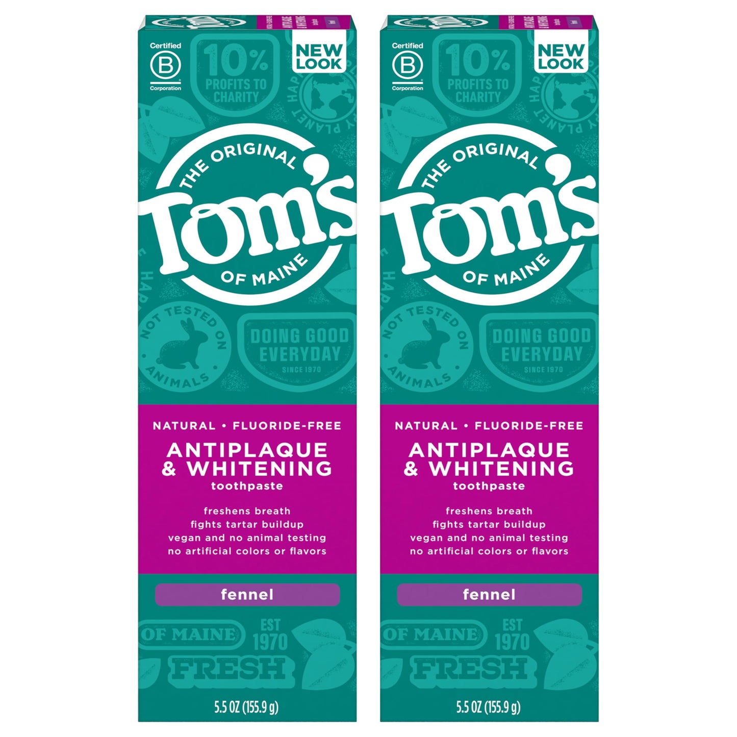 Tom's of Maine Fluoride-Free Antiplaque & Whitening Toothpaste – Fennel, 5.5 oz, 2-Pack