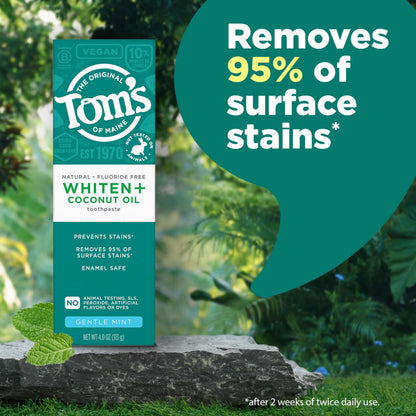 Tom's of Maine Whiten Plus Coconut Oil Fluoride Free Toothpaste - Natural Whitening (4 oz)