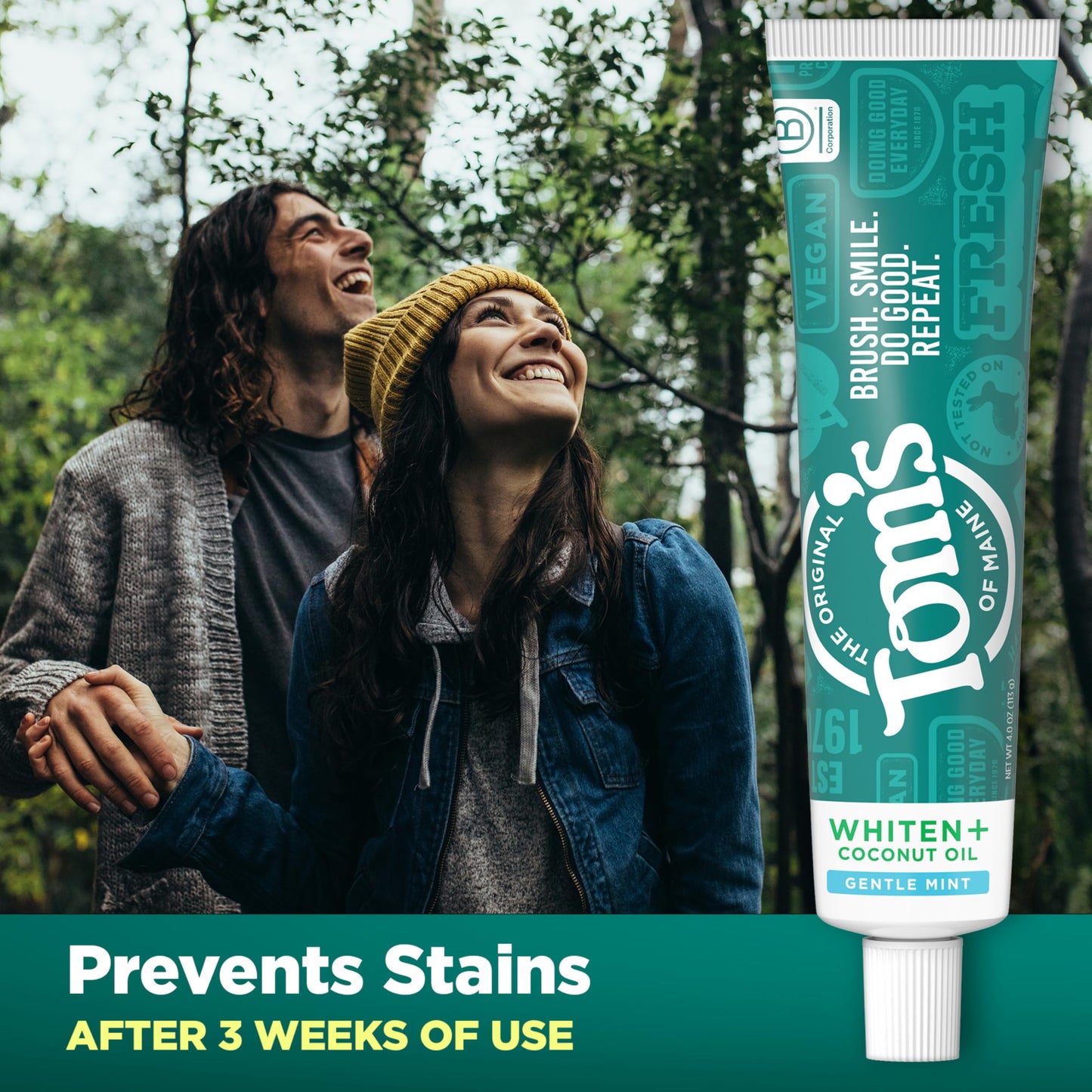 Tom’s of Maine Whiten Plus Coconut Oil Fluoride Free Toothpaste — Natural Whitening, Enamel Safe, Vegan, Gentle Mint, 4.0 Oz (Pack of 3)