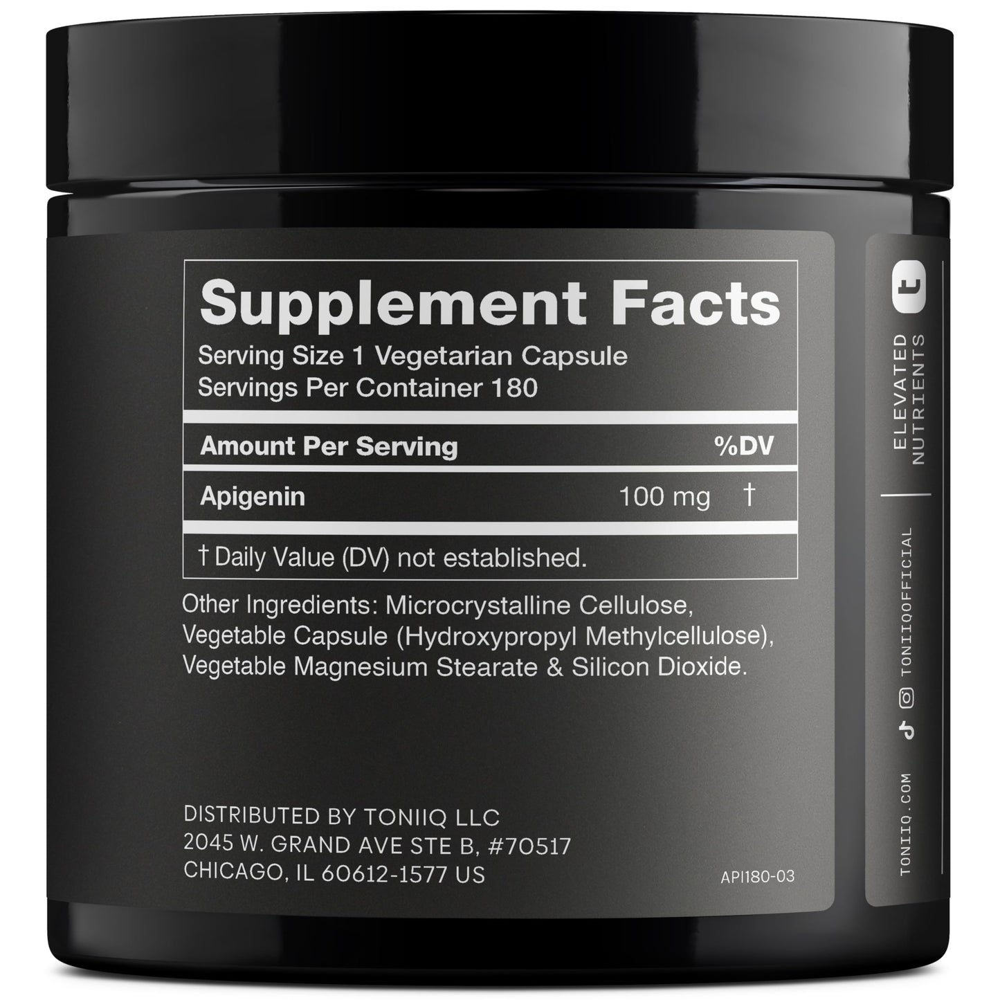 Toniiq Ultra High Strength Apigenin 100mg - 98%+ Purified - 180 Vegetarian Capsules