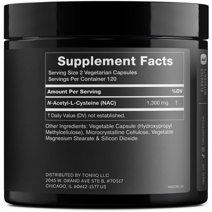 Toniiq NAC 1300mg – 4 Month Supply | 98%+ Purity | 240 Veg Capsules | Lab Tested