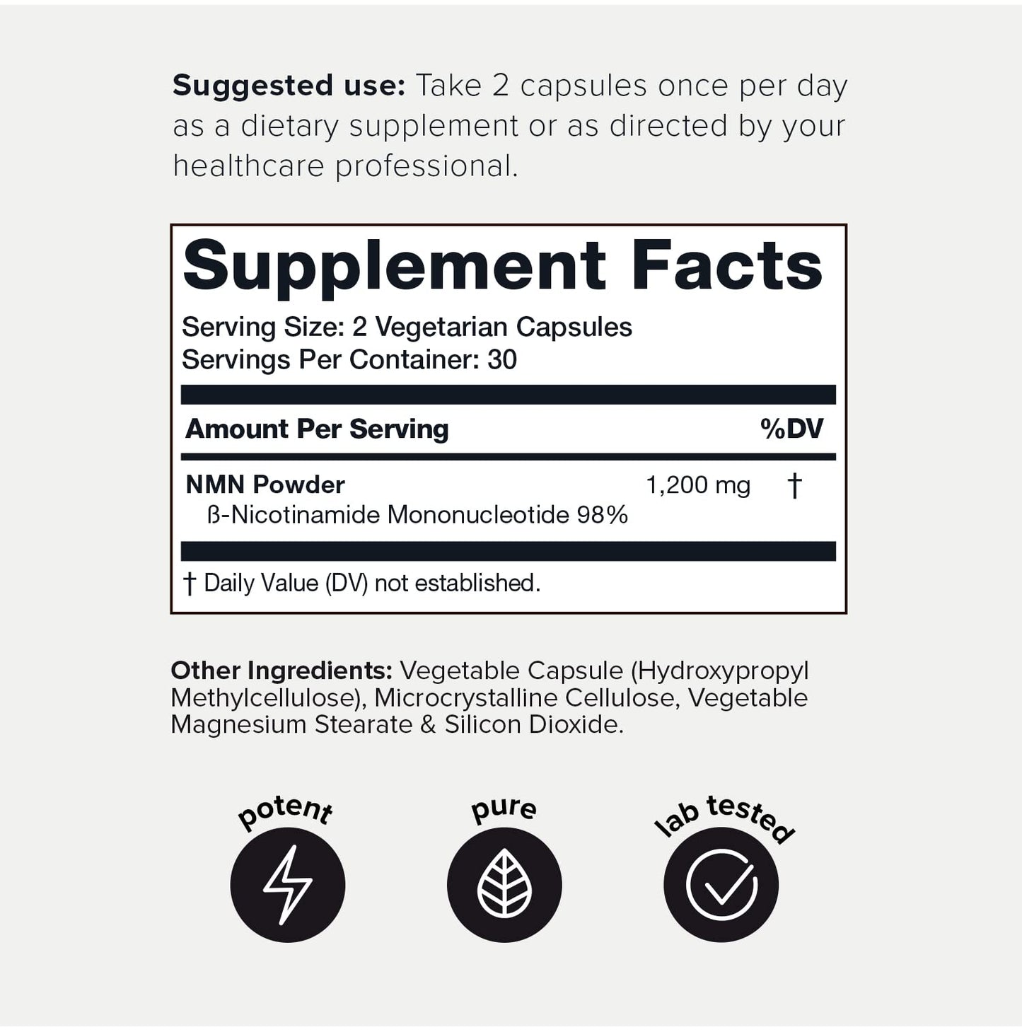 Toniiq NMN 1200mg – Stabilized, 98% Pure, Third-Party Tested, 60 Capsules