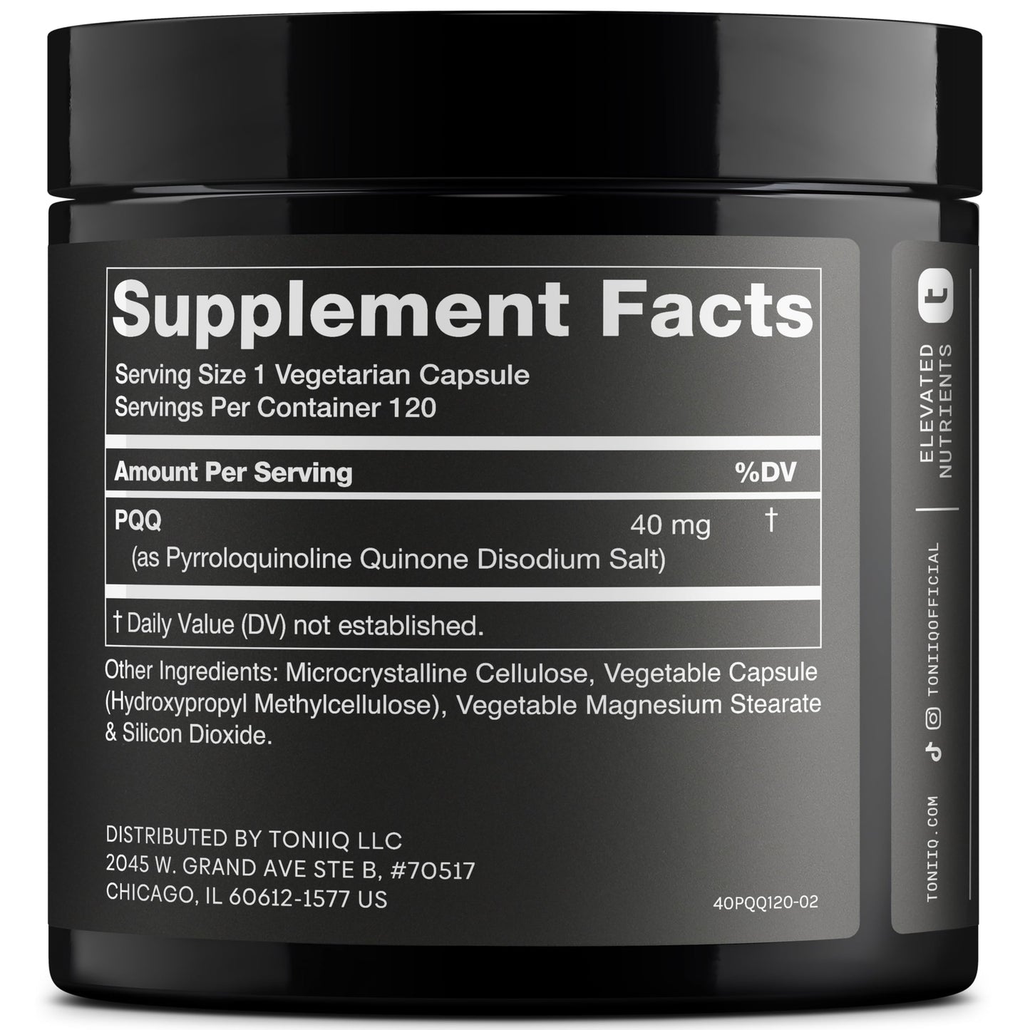 Toniiq 99%+ 40mg PQQ Supplement - Ultra High Purity, 120 Veg Capsules