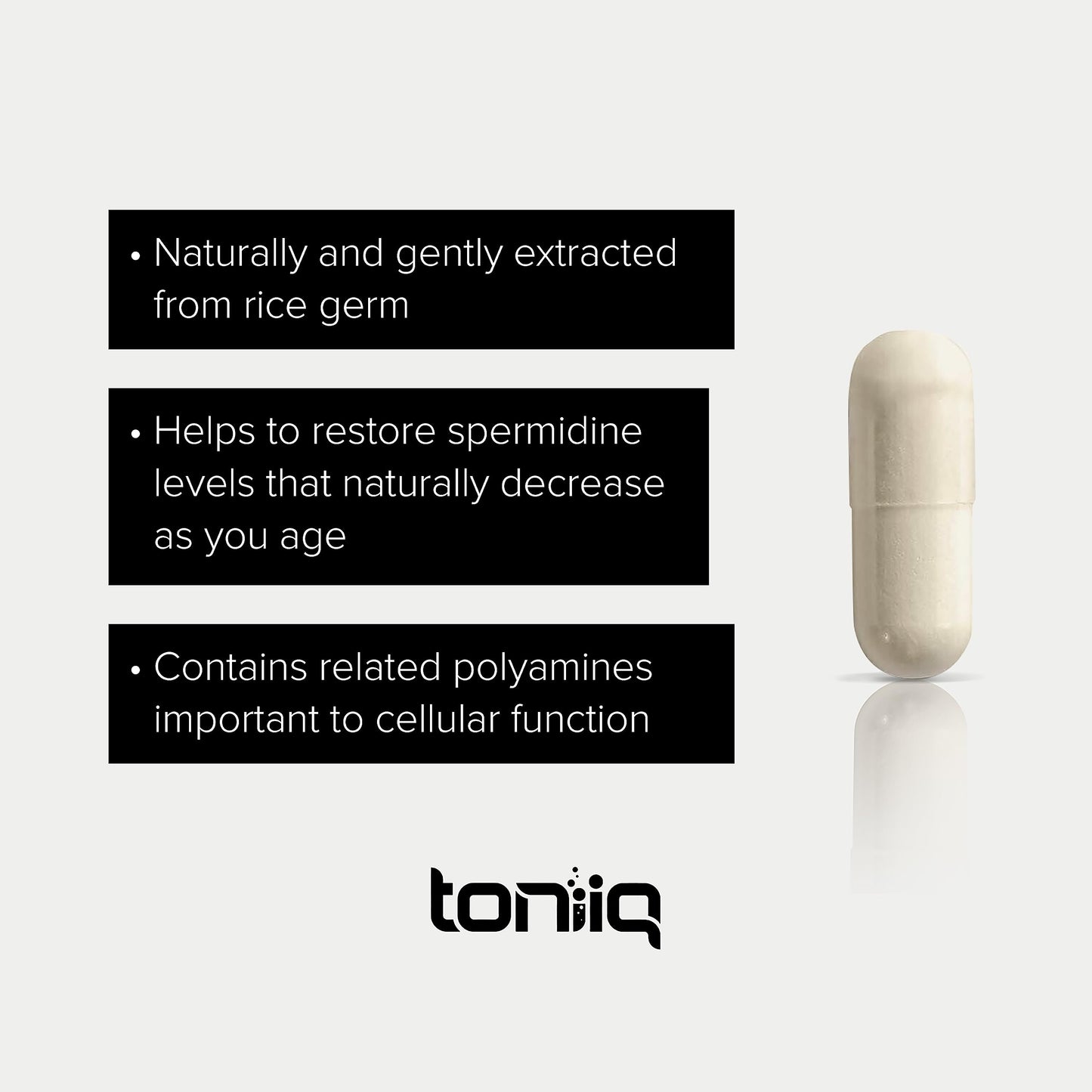Toniiq Ultra Concentrated 500mg Spermidine – Non-Synthetic, Rice Germ Extract, 5 mg Serving