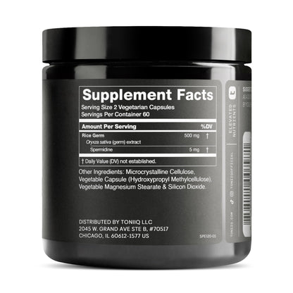 Toniiq Ultra Concentrated 500mg Spermidine – Non-Synthetic, Rice Germ Extract, 5 mg Serving