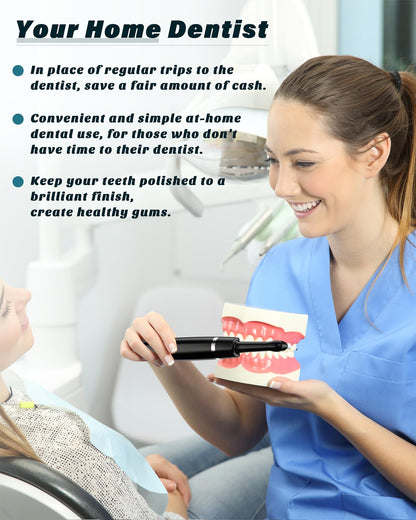 Tooth Polisher Rechargeable Whitening Kit - 3 Pastes, 5 Heads, LED Light (Black)