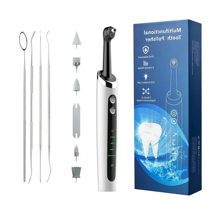 Tooth Polisher with LED Light - 5 Speed Modes, Teeth Cleaning Kit & 5 Replacement Brush Heads