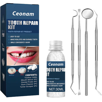 Tooth Repair Kit - Temporary Fake Teeth Replacement with Dental Mirror Tools | Ceonam