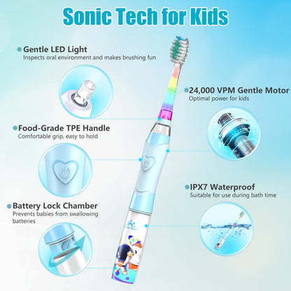 Kids Electric Toothbrush 2-12 with Timer | Rainbow LED, Astronauts Blue