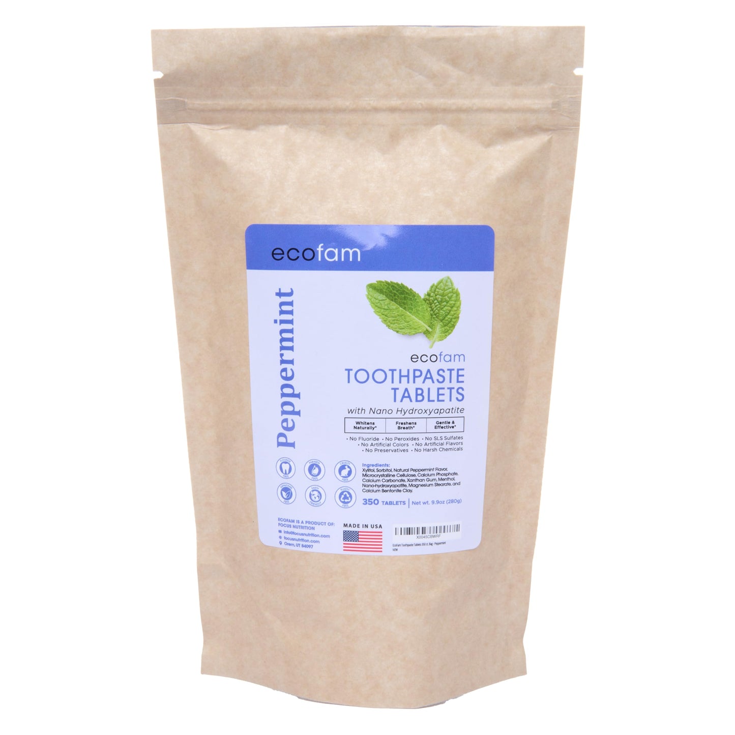 Toothpaste Tablets – Peppermint | Nano Hydroxyapatite Chewable | Fluoride Free | 350 Tabs