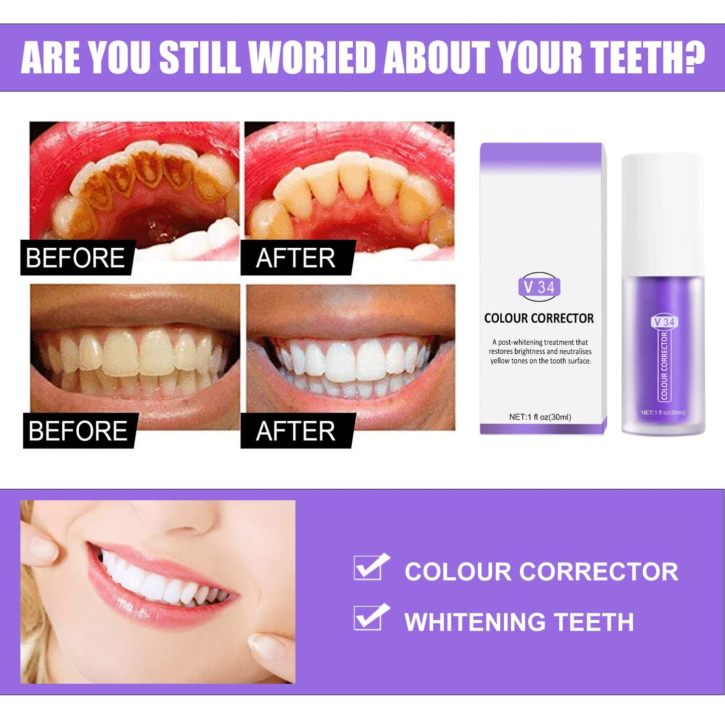 Purple Toothpaste for Teeth Whitening 2pcs | 3D Whitening Kit