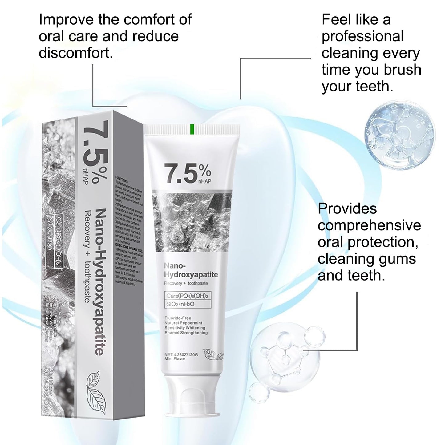 2Pcs Hydroxyapatite Toothpaste – Deep Cleaning & Enamel Protection (120g)