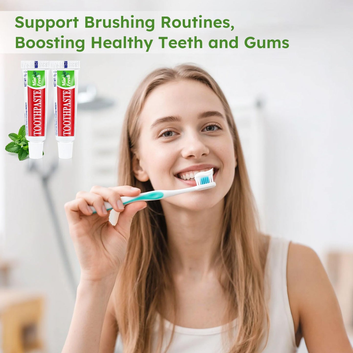 Travel Size Toothpaste Bulk 0.176 oz – 10 Disposable Mint Tubes, Pocket Travel Oral Care
